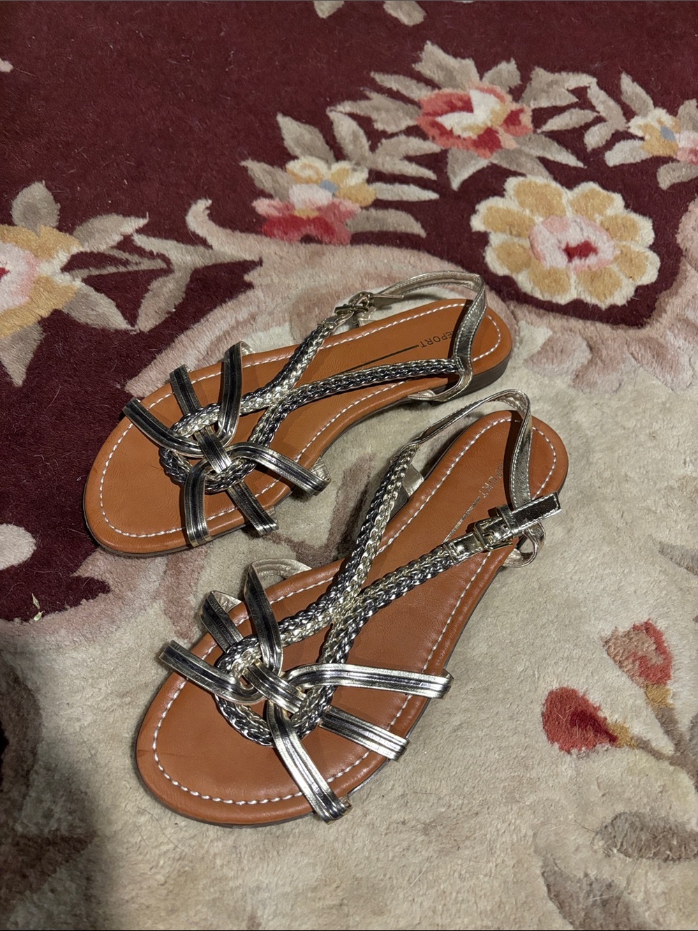 Report Women's Braided Metallic Knot Sandals - Silver and Tan
